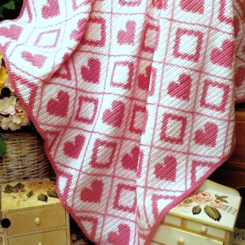 Vintage Crochet Pattern PDF Diamonds and Hearts Baby Afghan Etsy
