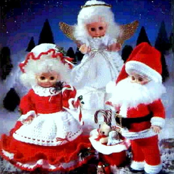 Vintage Crochet Pattern PDF Christmas Outfits for 13 inch dolls Santa Mrs Claus Angel Victorian Carol Singers Holiday Dolls Clothes