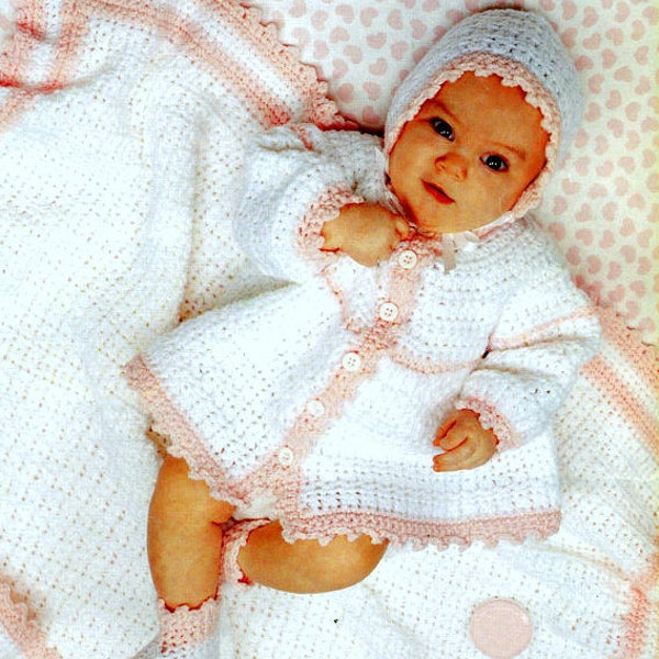 Vintage Crochet Pattern Booklet PDF Baby Layettes  Dress Sacque Angel Top Bonnet Booties Shawl Afghan Pram Blanket Matinee Set Sleeping Bag