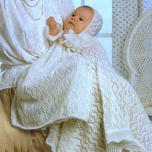 SALE *** Vintage Knitting Pattern PDF  Baby Christening Dress  Bonnet and Shawl Baptism Gown Robe