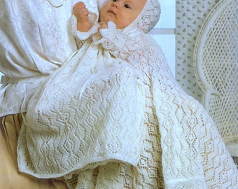 RETIREMENT SALE Vintage Knitting Pattern PDF Baby Christening Dress Bonnet and Shawl Baptism Gown Robe Etsy