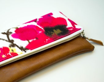 Floral Bridesmaid Clutch, Fold Over Clutch, Floral Wristlet, Floral Fold Over Bag, Small Crossbody Purse