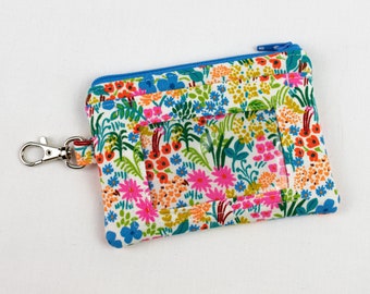 Bright Floral ID Wallet, Small Coin Purse Wallet, Floral Teacher ID Holder, ID Lanyard Pouch, Floral Student Gift