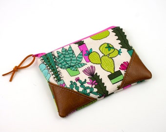 Cactus Coin pouch, Small Zipper Pouch, Cactus Coin Purse, Succulent Gift