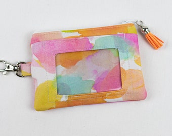 Watercolor ID Wallet, Cute Mini Wallet, Student ID Holder, Watercolor Coin Purse, Cute Coin Pouch