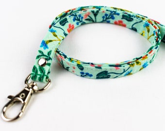 Blue Floral ID Holder, Cute Gift Idea, Floral Lanyard, Coral Floral, Flower Lanyard