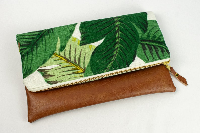 Palm Leaf Clutch, Foldover Wristlet, Tropical Fold Over Clutch, Small Purse, Bridesmaid Bag image 2