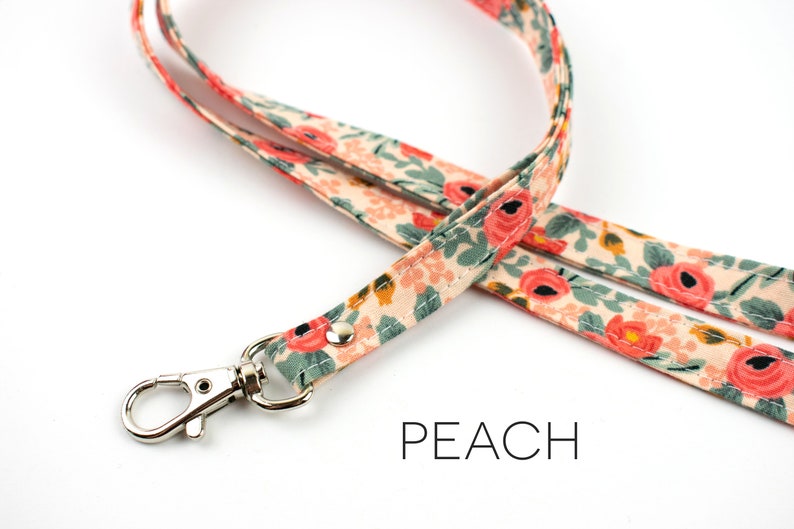 Floral Lanyard, Girly Lanyard, Cute ID Holder, Stocking Stuffer, Girl Lanyard, Boho Gift, Floral Fabric Peach