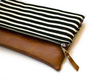 Stripe Clutch, Foldover Wristlet, Fold Over Clutch, Small Purse, Bridesmaid Bag