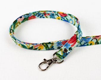 Blue Skinny Lanyard, Floral ID Holder, Floral Lanyard, Teacher Lanyard, Teacher ID Holder