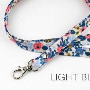 Floral Lanyard, Girly Lanyard, Cute ID Holder, Stocking Stuffer, Girl Lanyard, Boho Gift, Floral Fabric Light Blue