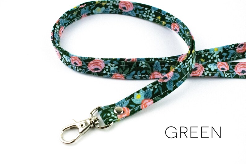 Floral Lanyard, Girly Lanyard, Cute ID Holder, Stocking Stuffer, Girl Lanyard, Boho Gift, Floral Fabric Green