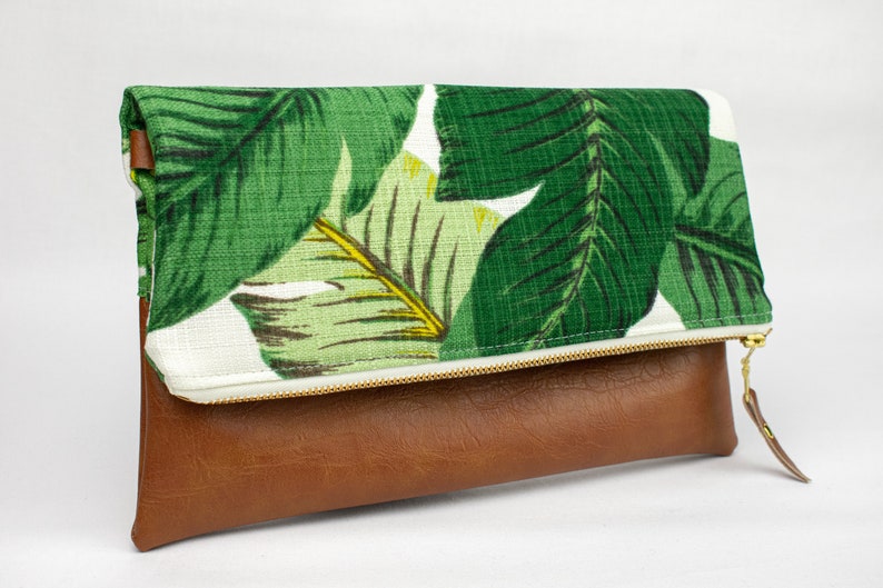 Palm Leaf Clutch, Foldover Wristlet, Tropical Fold Over Clutch, Small Purse, Bridesmaid Bag image 1