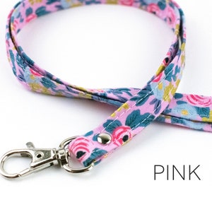 Floral Lanyard, Girly Lanyard, Cute ID Holder, Stocking Stuffer, Girl Lanyard, Boho Gift, Floral Fabric Pink