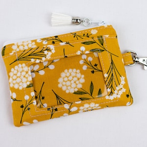 Yellow Boho Floral Coin Purse, Floral ID Holder, Small Keychain Wallet, Student ID Holder