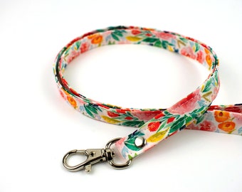 Spring Floral Lanyard, Cute Skinny Lanyard, Watercolor ID Holder