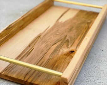 Large Wood & Brass Serving Tray