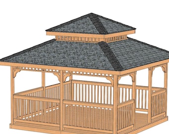 Garden Gazebo Building Plans I Double Hip Roof - 14 x 14