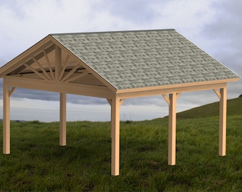 Planos de construcción de cenadores con techo a dos aguas de 24' x 20', perfectos para spas