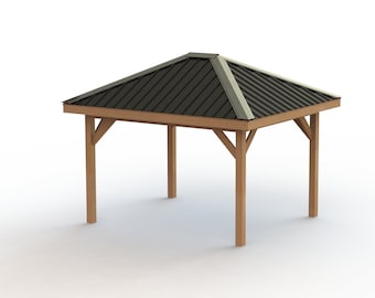 Hip Roof Gazebo Building Plans 10&#39; x 12&#39; with Metal Roof - Perfect for Spas