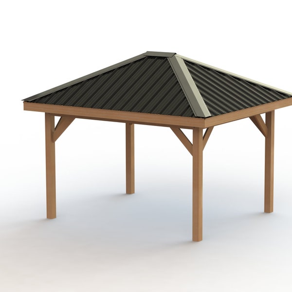 Hip Roof Gazebo Building Plans 10' x 12' with Metal Roof - Perfect for Spas