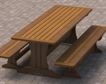 Trestle Style Picnic Table with Benches Woodworking Plans