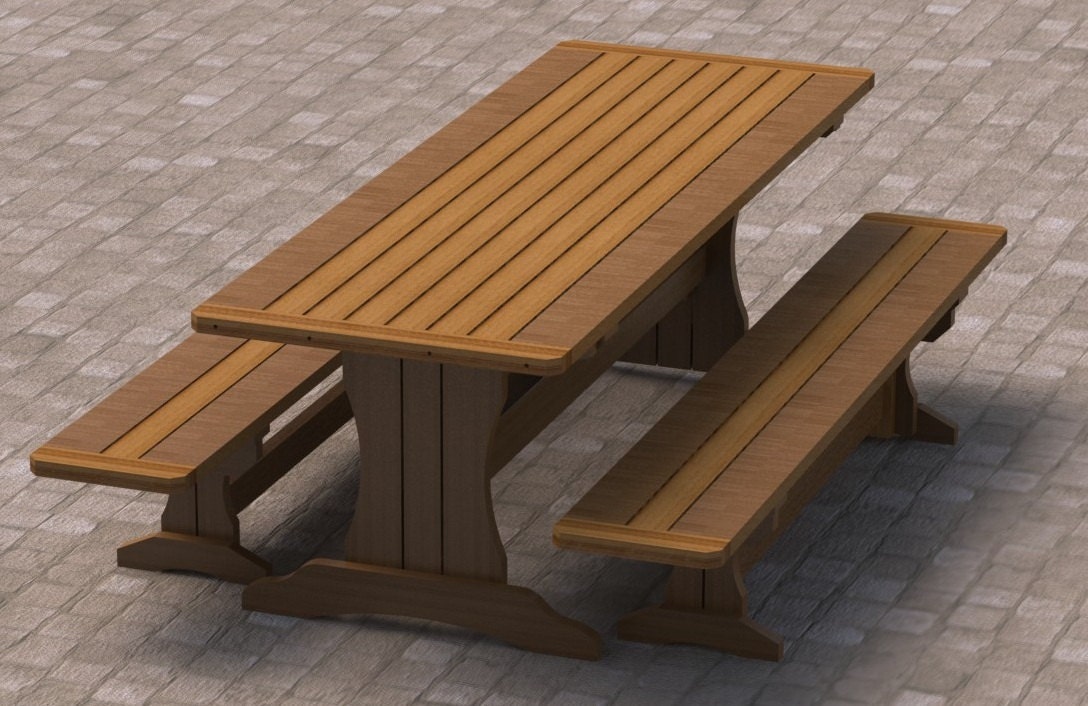 Trestle Style Picnic Table With Benches Woodworking Plans Trestle Style Picnic Table With Benches, How Wide Is A Picnic Table