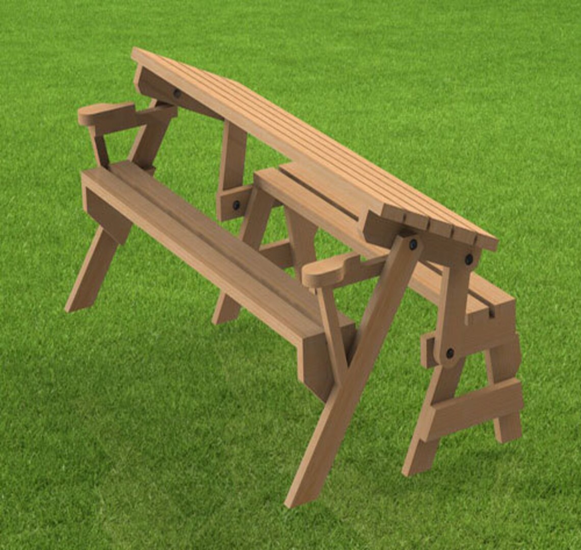Folding Bench and Picnic Table Combination Woodworking Building Plans
