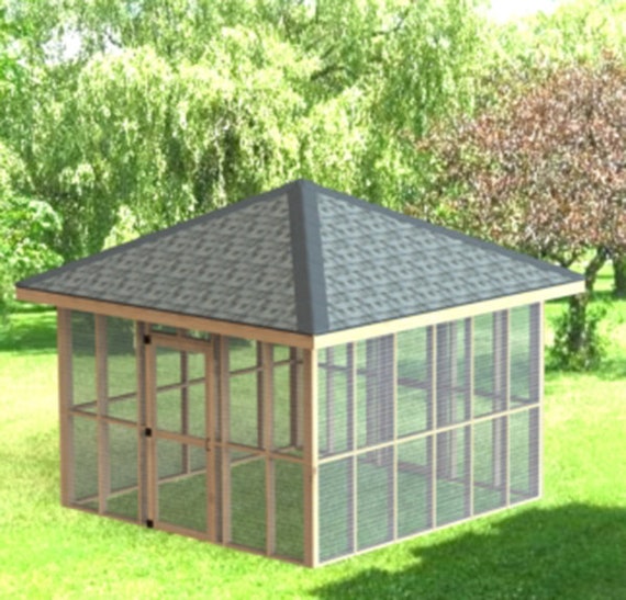 Screened In Gazebo Building Plans I Hip Roof 12 x 12 | Etsy