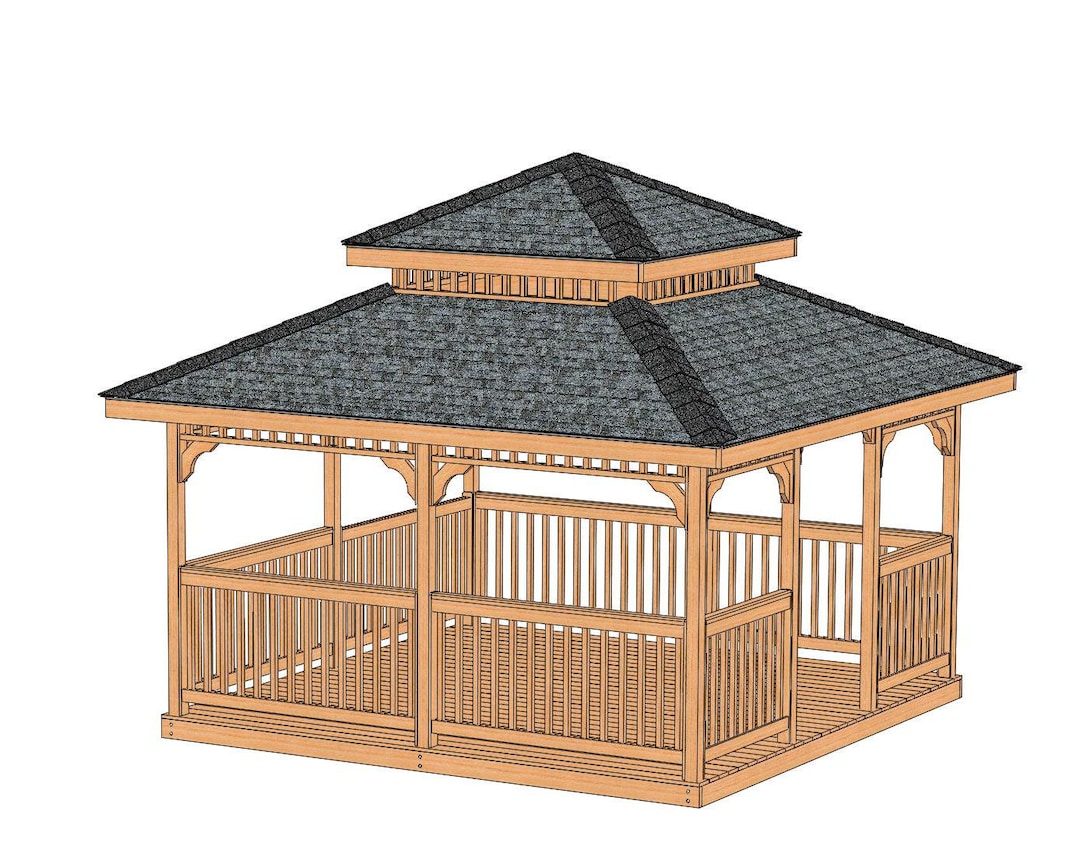Garden Gazebo Building Plans I Double Hip Roof - 14 X 14 - Etsy