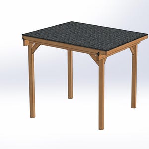 Puede incluir: Una pérgola de madera con un techo negro. La pérgola tiene cuatro patas y está hecha de madera natural.