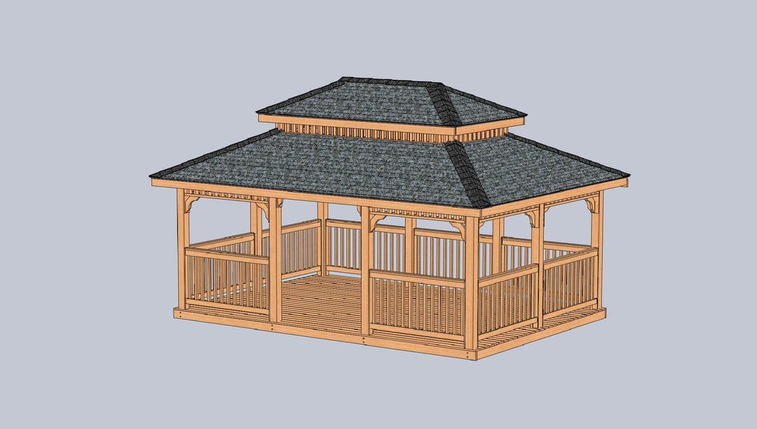 Garden Gazebo Building Plans I Double Hip Roof - 14 X 20 - Etsy