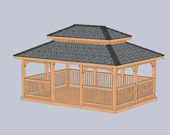 Garden Gazebo Building Plans I Double Hip Roof - 14 x 20