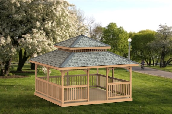 Garden Gazebo Building Plans I Double Hip Roof 16 X 16 - Etsy Canada