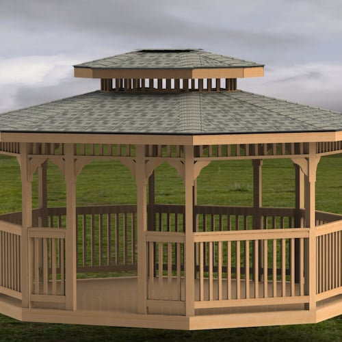 Oval Garden Gazebo Building Plans Double Hip Roof 14 X 16 Etsy