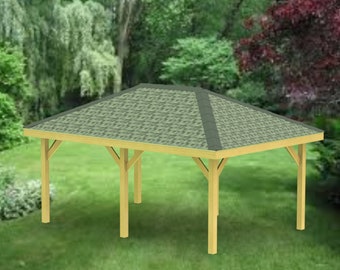 Hip Roof Gazebo Building Plans 16' x 20' with Permit Drawings