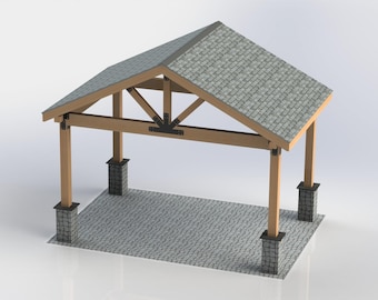18' x 12' Timber Frame Pavilion Building Plans - Gable Roof with Footing Detail and Permit Drawings