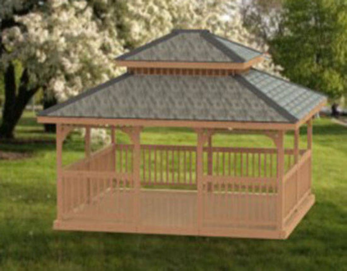 Garden Gazebo Building Plans I Double Hip Roof 14 X 16 Etsy