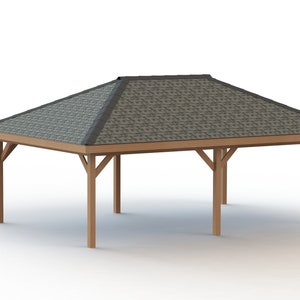 Bouwplannen voor veranda met hip dak: 16 x 24 inch, perfect voor spa's