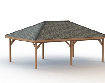 Hip Roof Gazebo Building Plans 16&#39; x 24&#39; Perfect for Spas