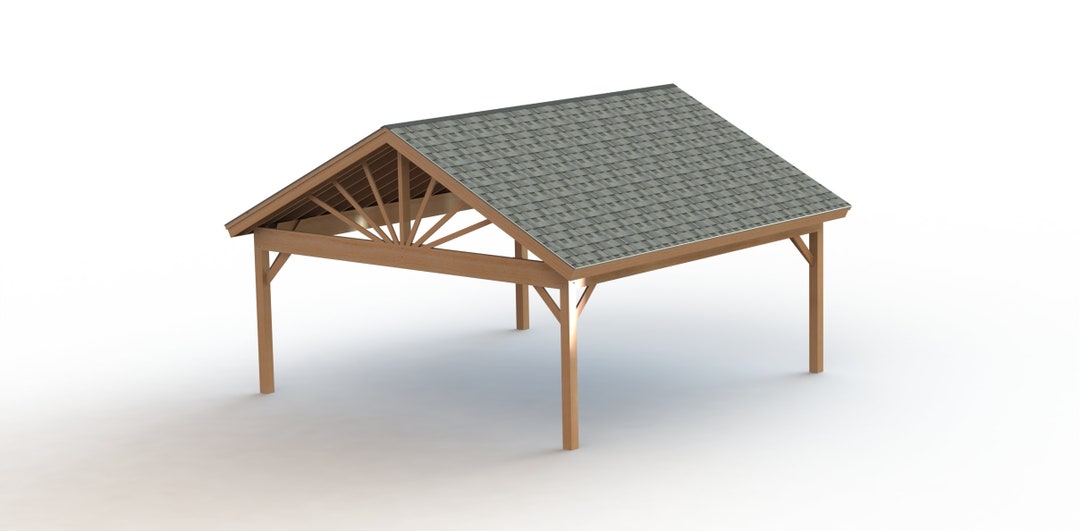 Gable Roof Gazebo Building Plans 24'x24' With Permit Drawings & Footing