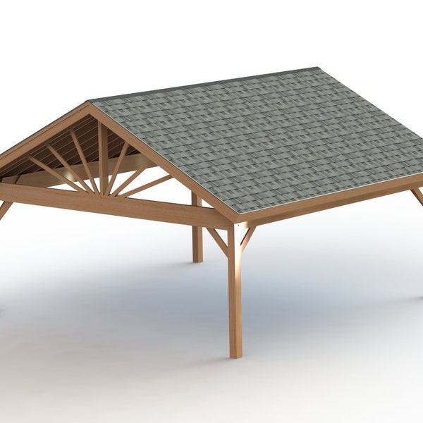 Piani di costruzione del gazebo con tetto a due falde 24'x24' con disegni di permesso e dettagli della base