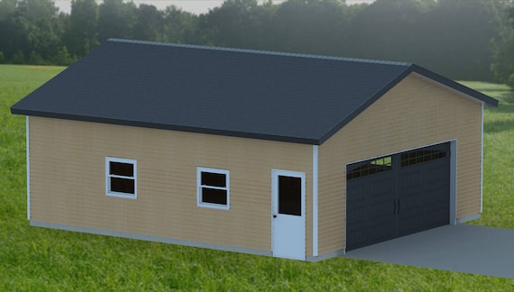 double garage 001 building plans 24' x 28' etsy