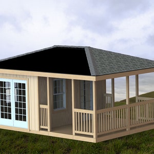 Garden Gazebo/Man Cave/She Shed Building Plans I Hip Roof - 14 x 20 - Reverse Floor Plan