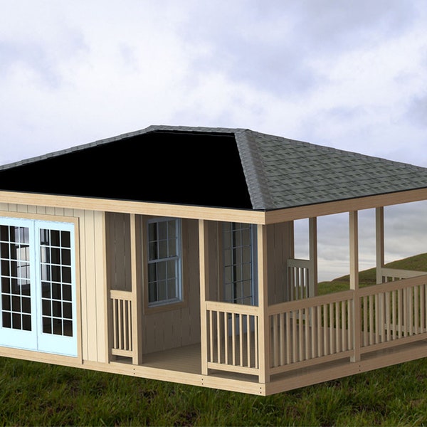 Garden Gazebo/Man Cave/She Shed Building Plans I Hip Roof - 14 x 20 - Reverse Floor Plan