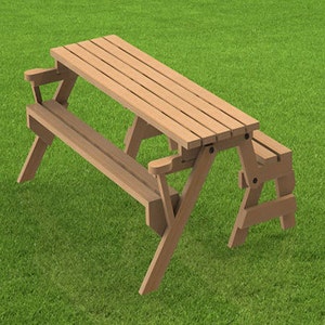 Folding Bench and Picnic Table Combination Woodworking Building Plans (Instructions)- 6ft