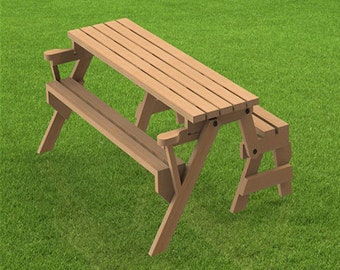 Folding Bench and Picnic Table Combination Woodworking Building Plans (Instructions)- 6ft