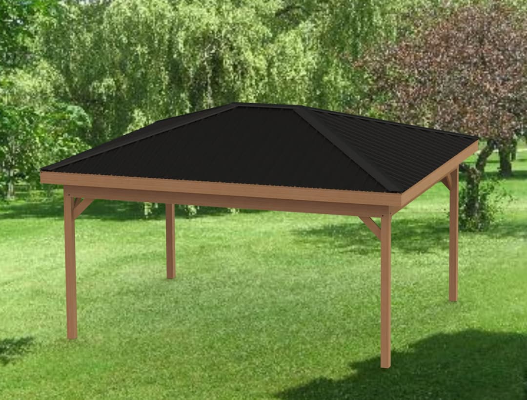 Hip Roof Gazebo Building Plans 16' X 20' With 412 Pitch Metal Roof Etsy