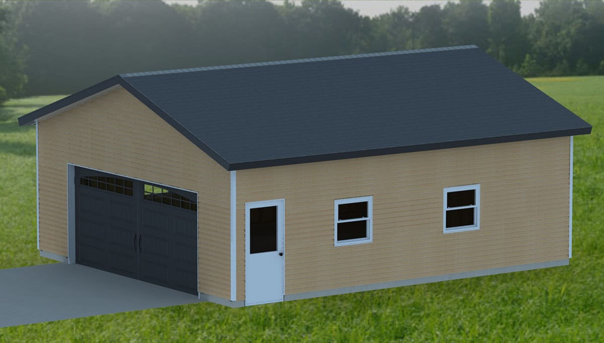 Double Garage 001 Building Plans 24' X 28' Door on Right Downloadable