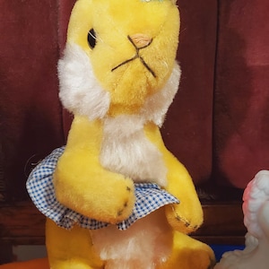 Vintage 1960&#39;s Mohair Yellow Bunny Rabbit Straw/Sawdust Stuffed Animal